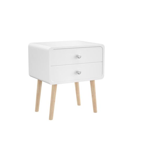 Round-corner bedside cabinet with 2 drawers, ideal for bedroom or living room (White)