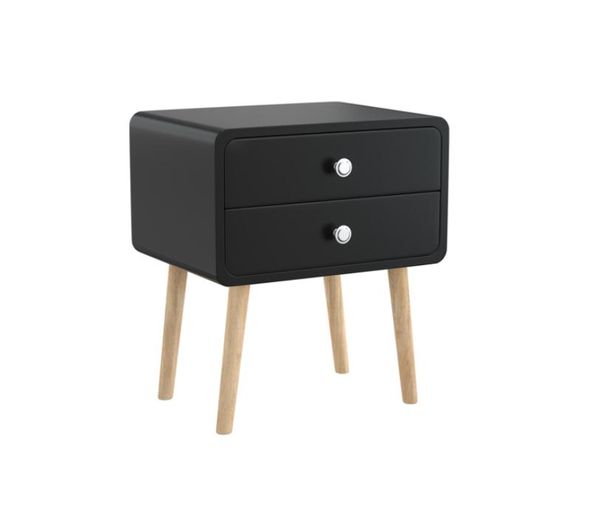 Round-corner nightstand with two drawers, ideal for bedroom or living room use (Black)