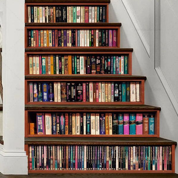 Self-adhesive PVC retro geometric stair decals, removable floor stickers for staircase art and murals