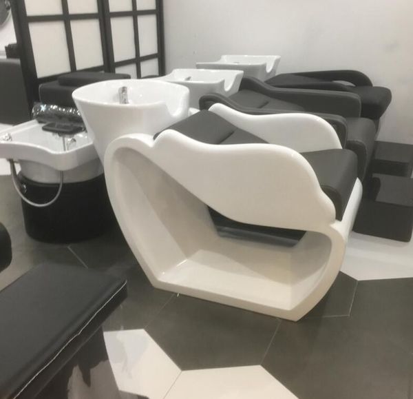 Semi-reclining shampoo bed for salon with specialized flushing massage table, stainless steel beauty hair net, red shampoo bed, and water heater