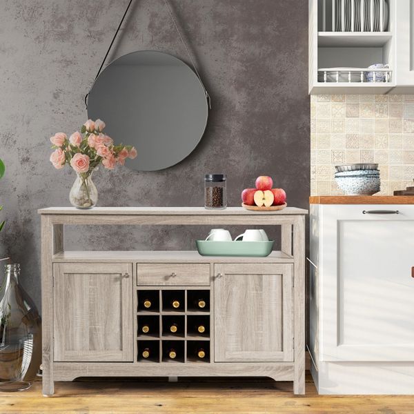 Server Buffet Sideboard featuring a Wine Rack and Open Shelf