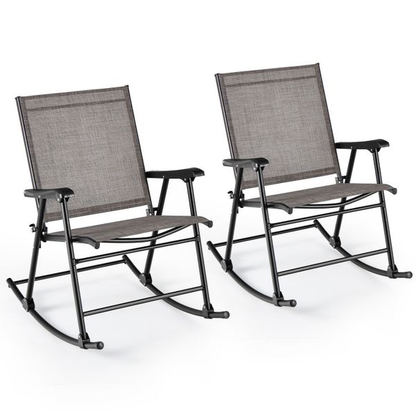 Set of 2 foldable rocking chairs featuring breathable fabric seats