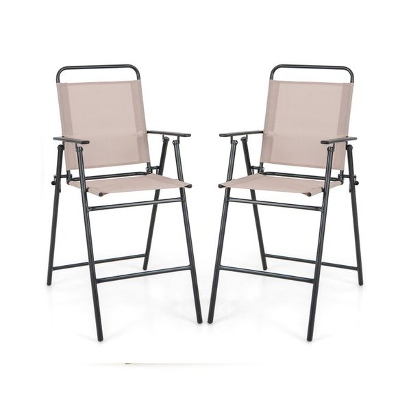 Set of 2 folding bar chairs with armrests and fast-drying seats
