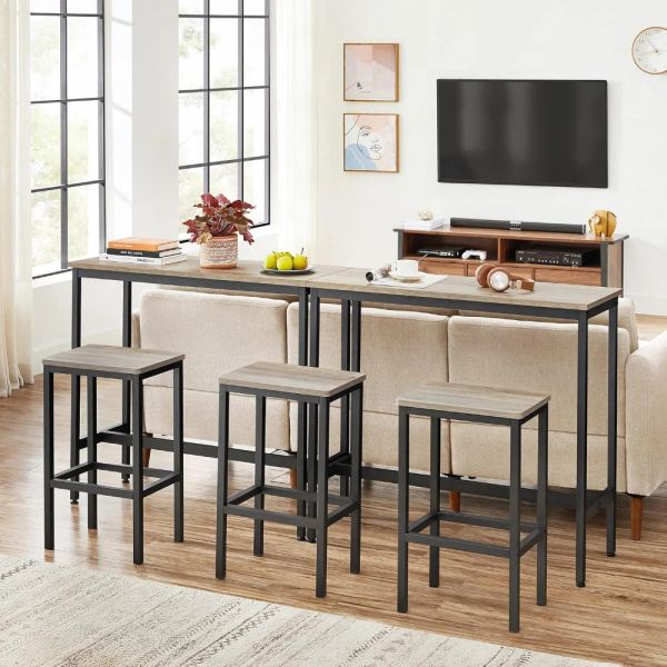 Set of 2 industrial-style bar stools with footrests in greige and black, perfect for kitchen breakfast bars, living rooms, or party spaces