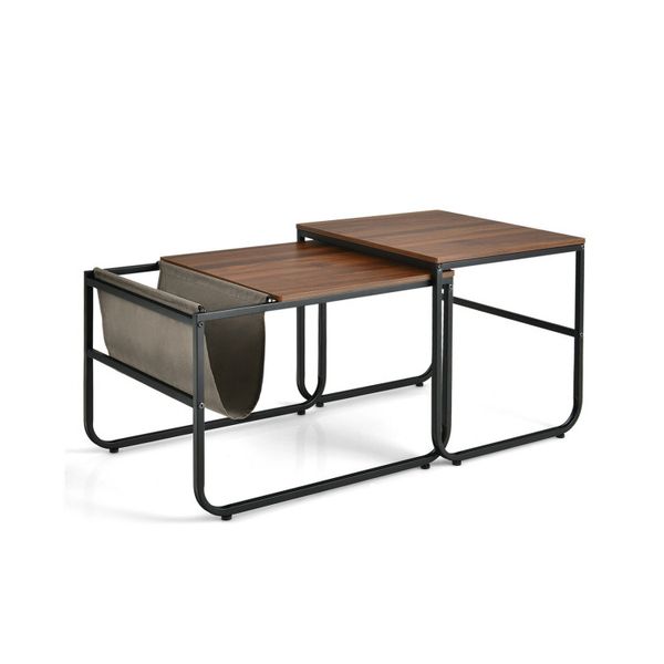Set of 2 nesting coffee tables featuring side pockets, perfect for living rooms and bedrooms