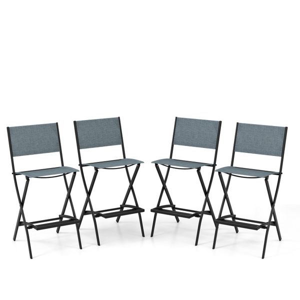 Set of 4 bar stools with metal frames and footrests for outdoor use