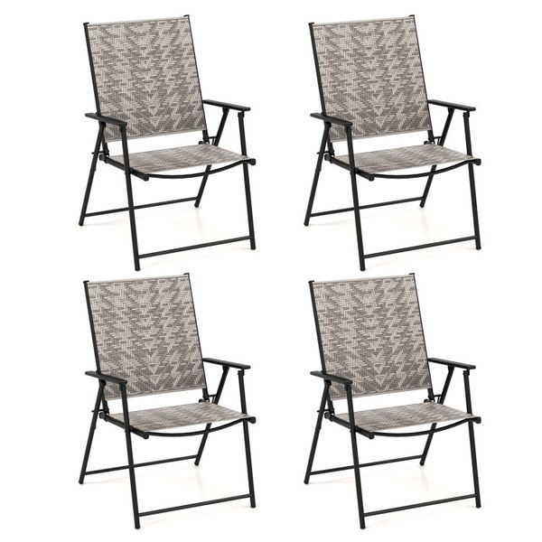 Set of 4 folding patio chairs with armrests, ideal for garden and backyard use