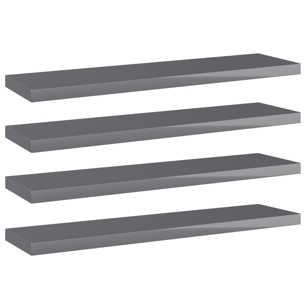 Shelf Set of 4 High gloss grey Engineered wood 15.7x3.9x0.6 in