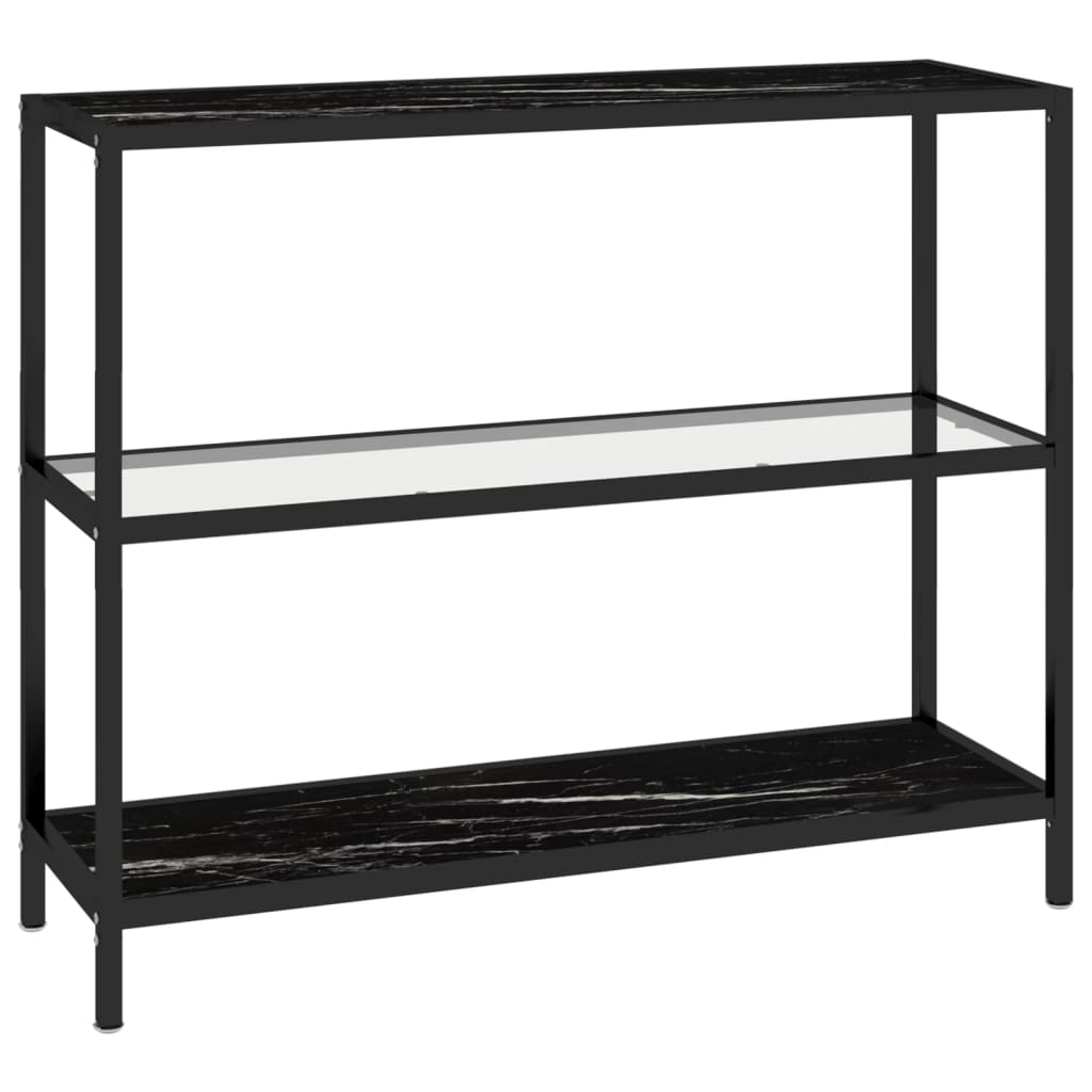 Shelf Transparent and Black Marble Tempered Glass, Powder-Coated Iron