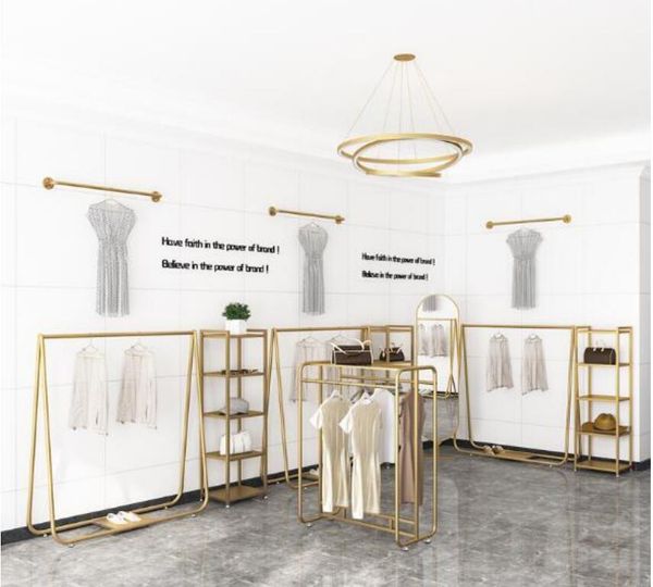 Show stylish metal clothing racks from Commercial Furniture's landing page featuring simple modular display shelves for cloth stores