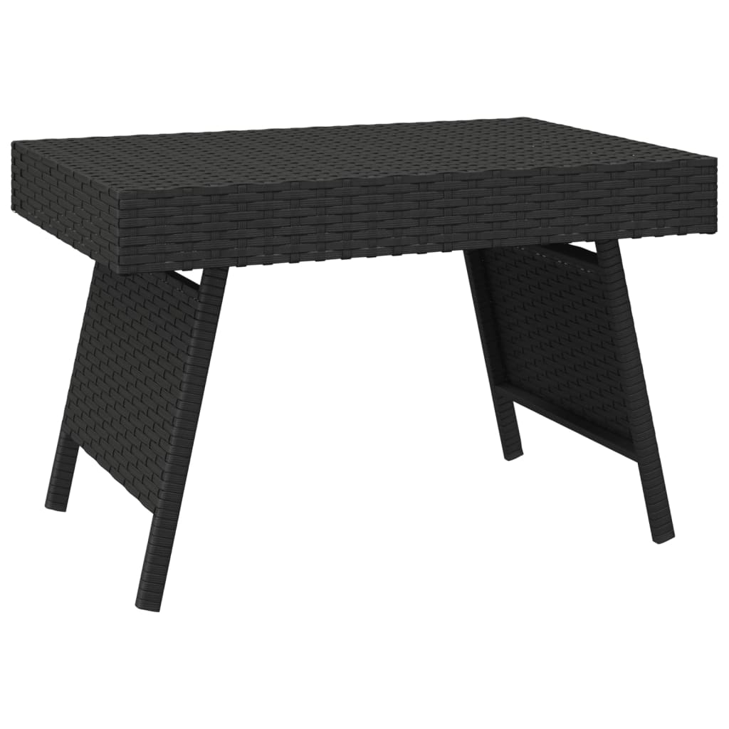 Side Table Black PE Rattan, Powder-Coated Steel Small Foldable