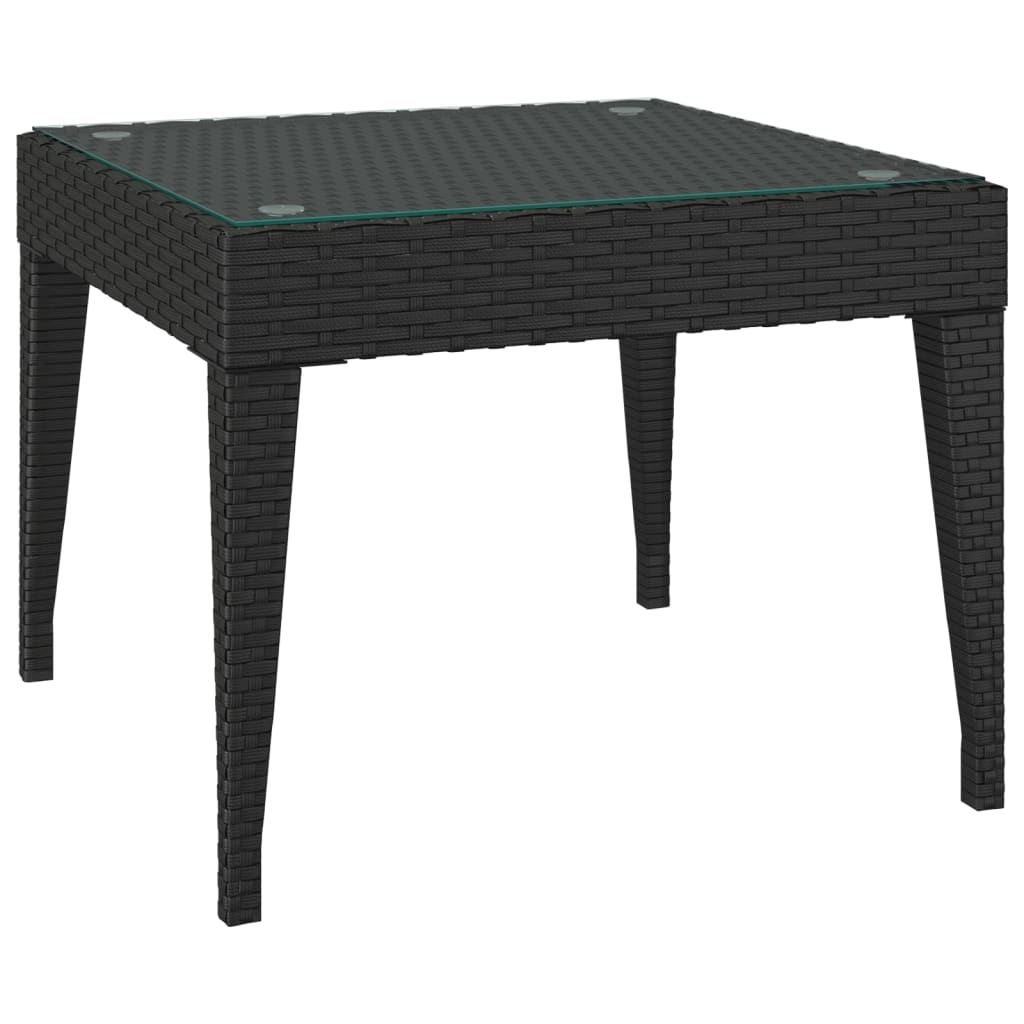 Side Table Black PE rattan, powder-coated steel, tempered glass