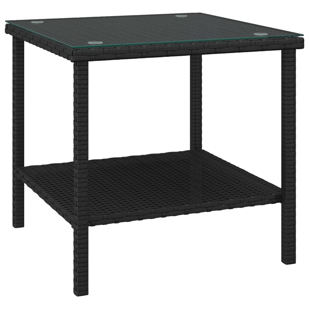 Side Table Black PE rattan, tempered glass, powder-coated steel