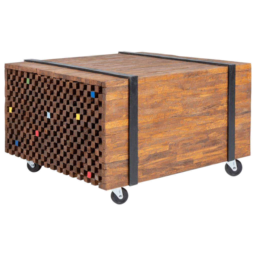Side Table Brown and Black Teak Wood Medium Rollable End Table