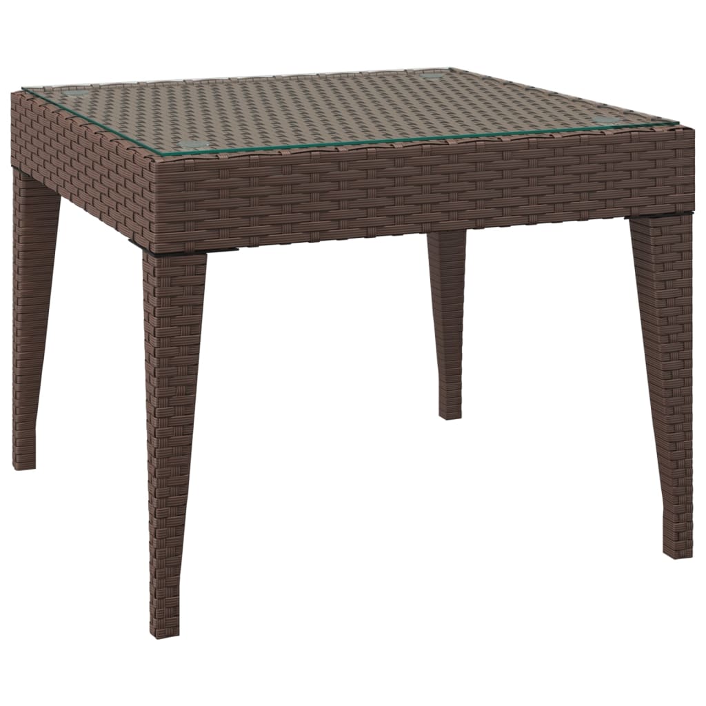 Side Table Brown Poly Rattan, Tempered Glass 19.7x19.7x15.0 in