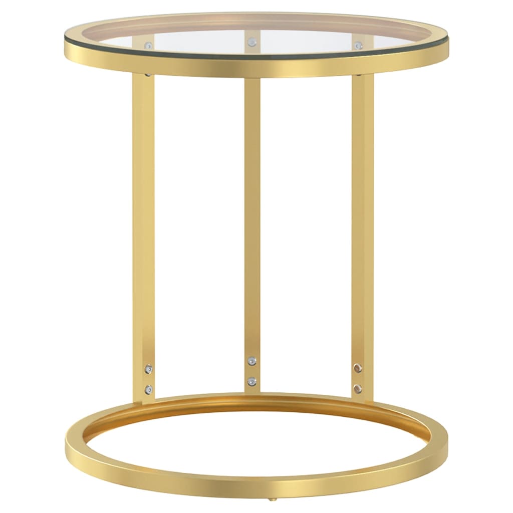 Side Table Gold and Transparent Tempered glass, powder-coated iron