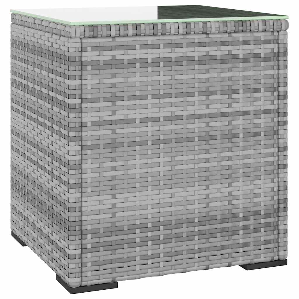 Side Table Grey Poly Rattan, Tempered Glass Small Durable