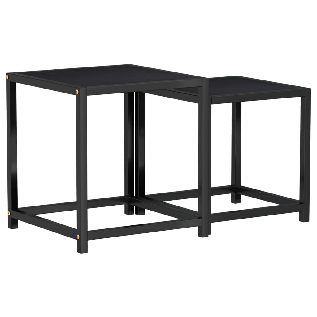 Side Table Set of 2 Black MDF Small Sleek Nesting Tables