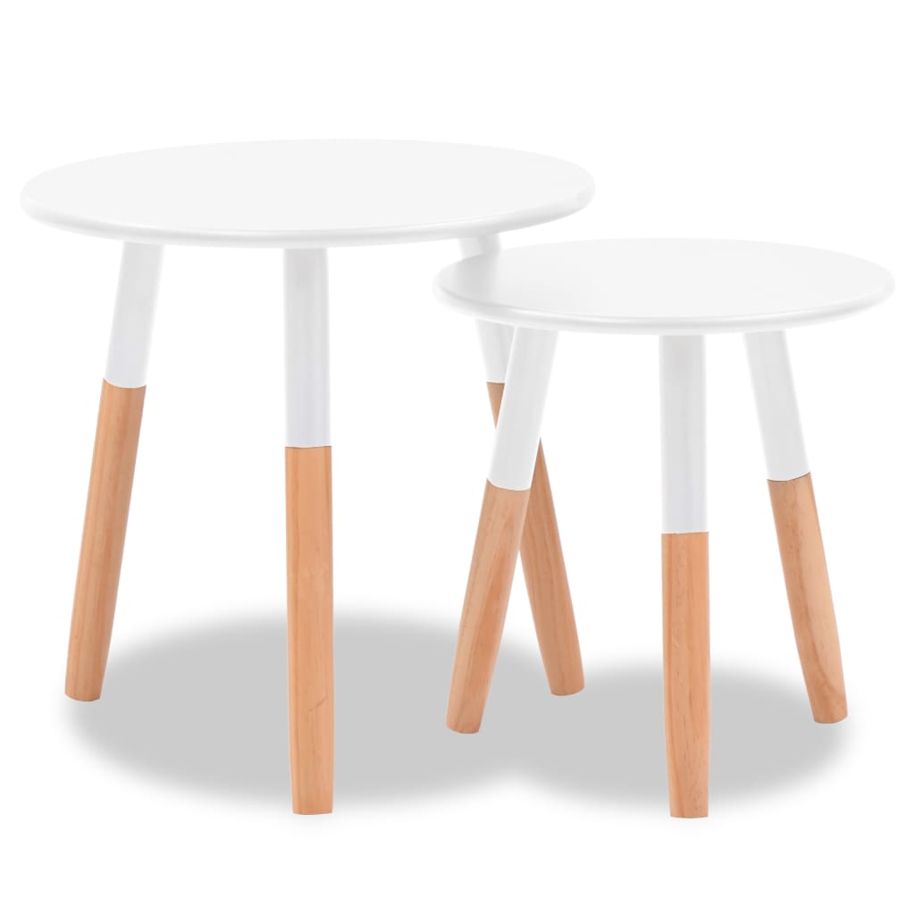 Side Table Set of 2 White, Pine Solid Pinewood, MDF Medium
