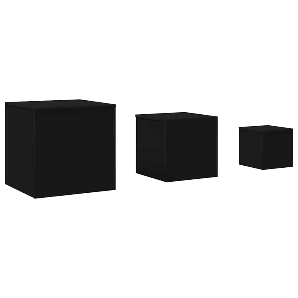 Side Table Set of 3 Black Engineered wood Small to Large