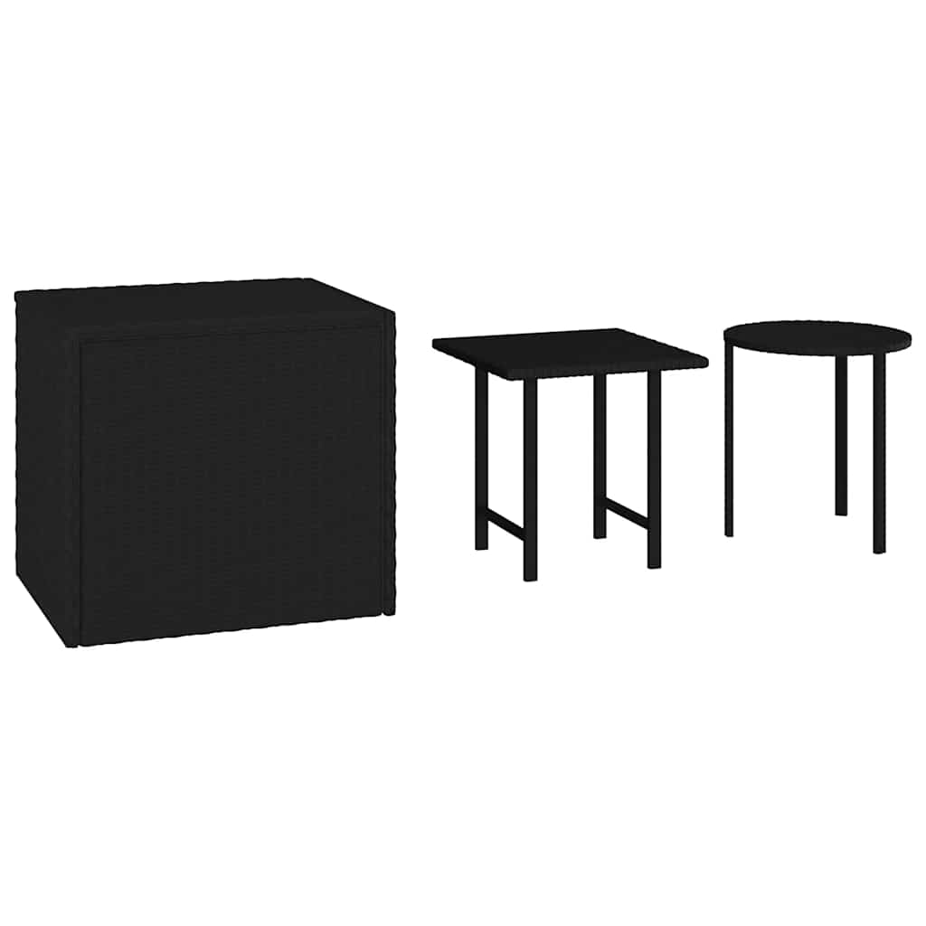 Side Table Set of 3 Black PE rattan Small Durable Side Table