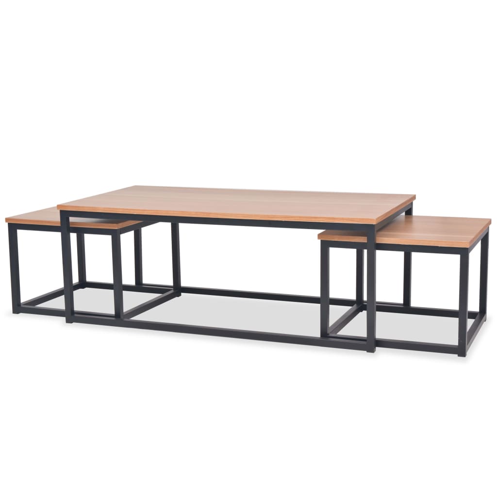 Side Table Set of 3 Brown and black