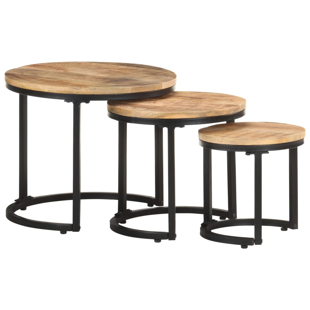 Side Table Set of 3 Brown, Black