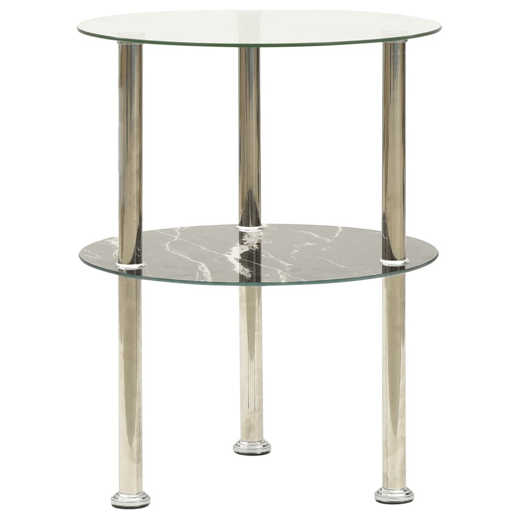 Side Table Transparent and Black Marble Tempered glass Small