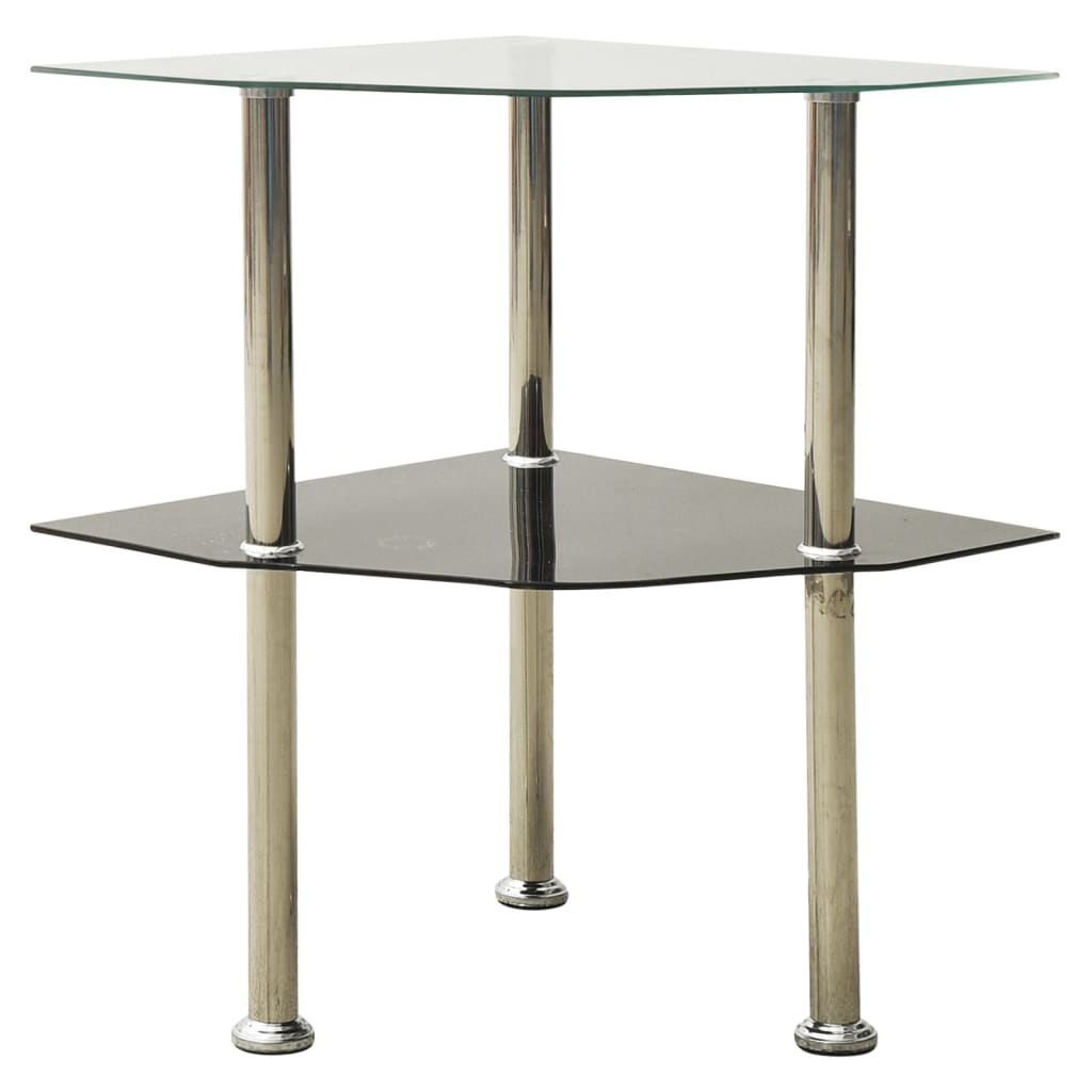 Side Table Transparent and Black Tempered Glass 15x15 in Modern