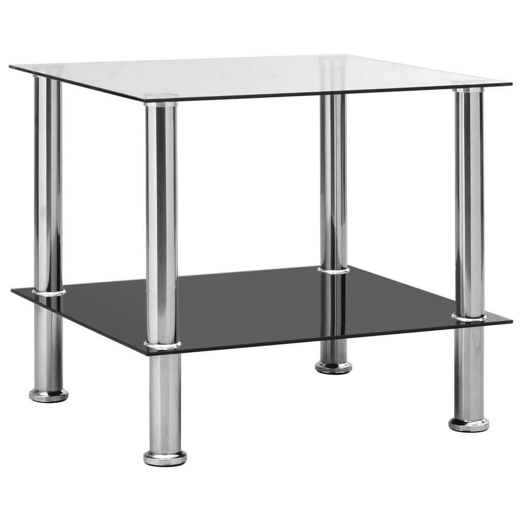 Side Table Transparent Tempered Glass, Stainless Steel Compact