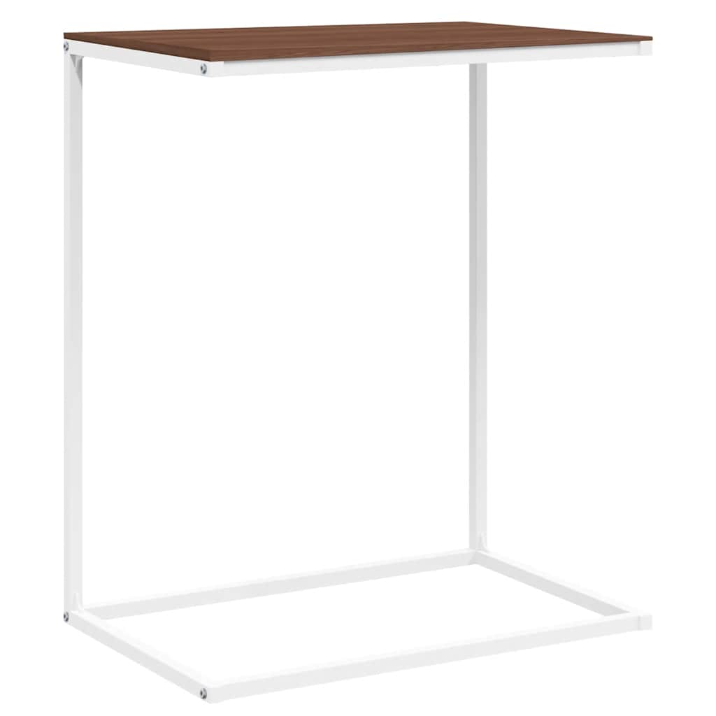 Side Table White and Brown Engineered Wood and Iron Compact