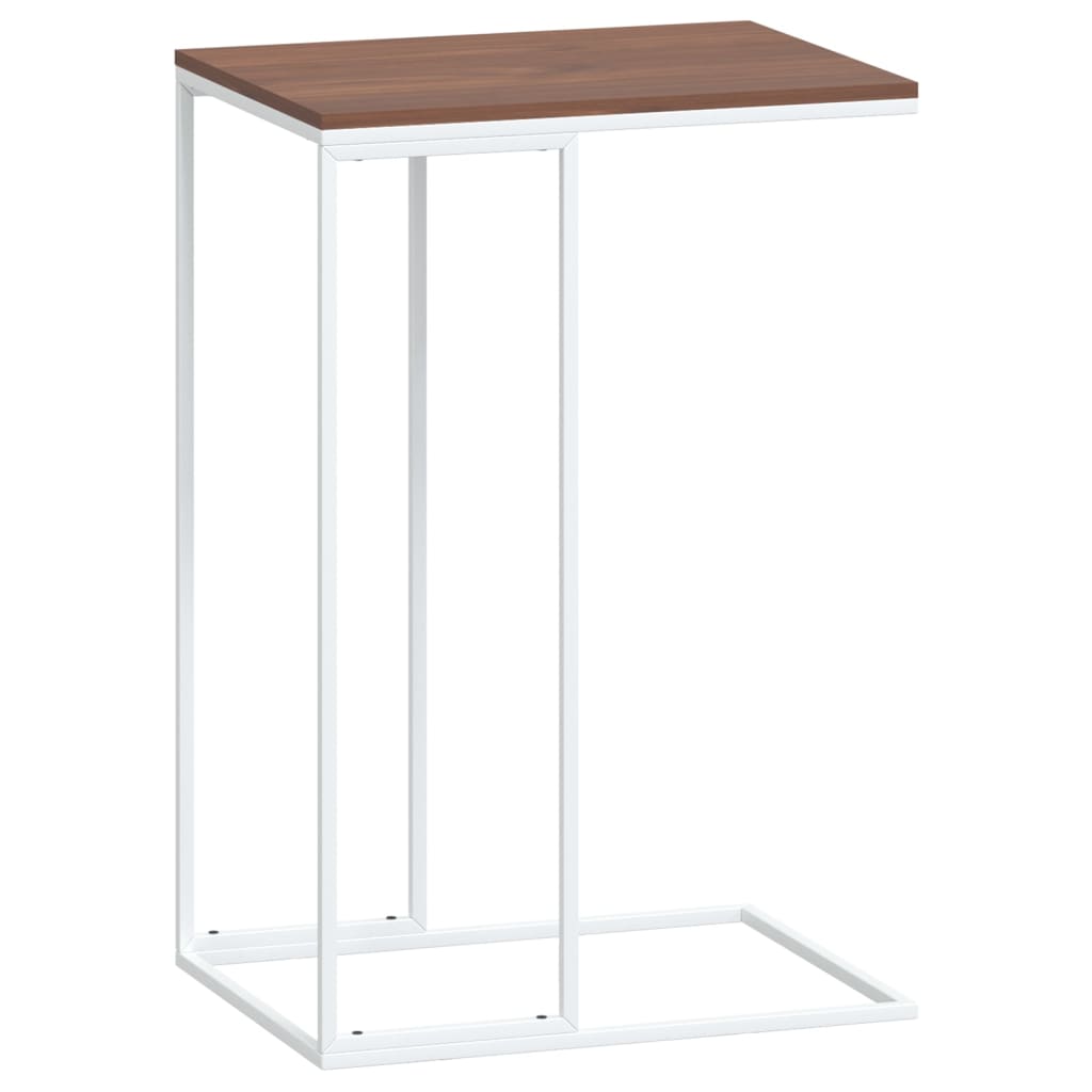 Side Table White and Brown Engineered Wood, Iron Decorative Inlays