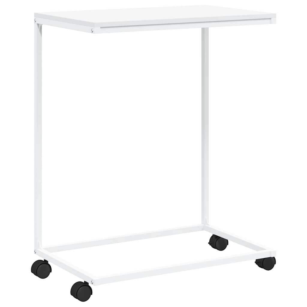Side Table White Engineered Wood, Iron Medium Rollable