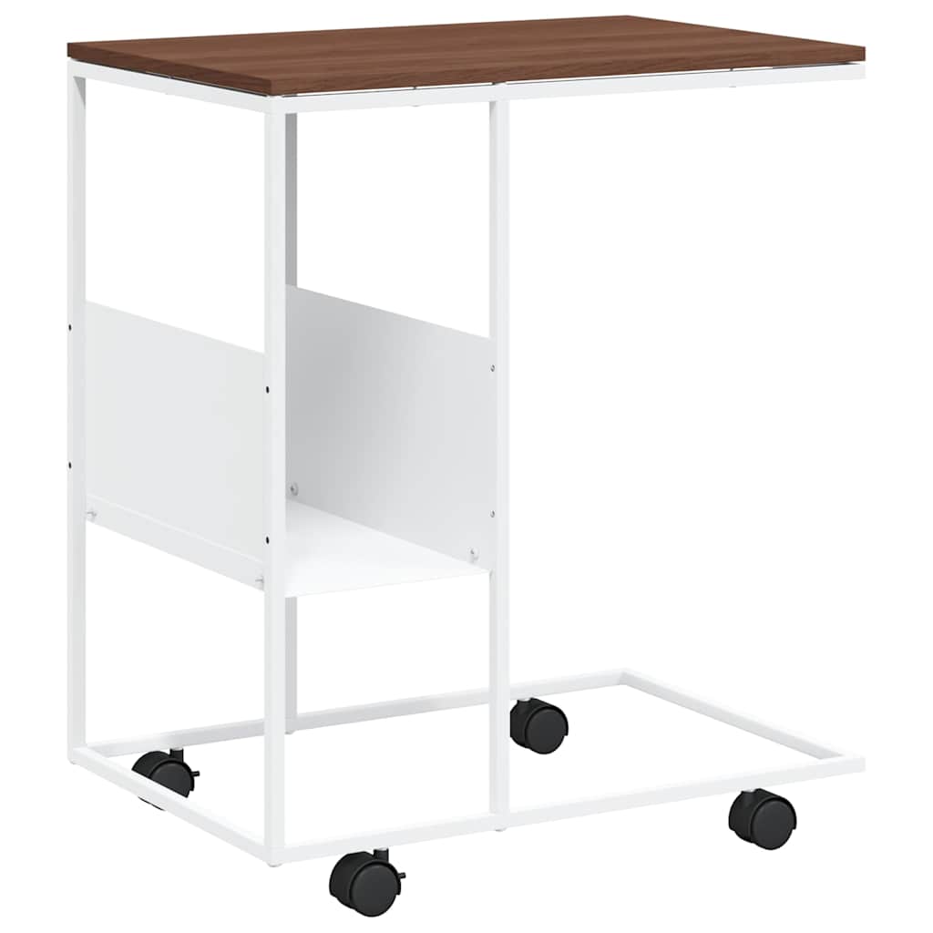 Side Table White Engineered Wood Medium Rollable Side Table