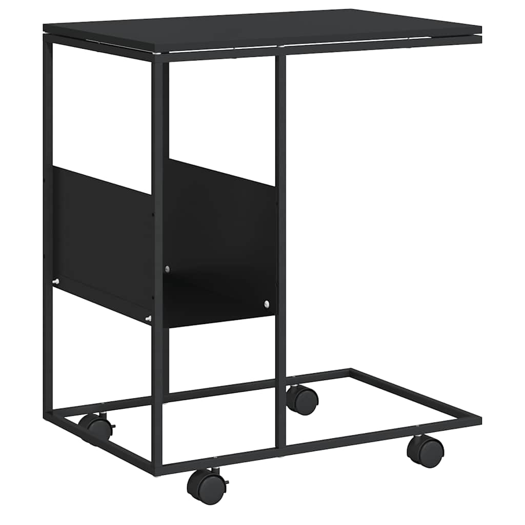 Side Table with Wheels Black 21.7