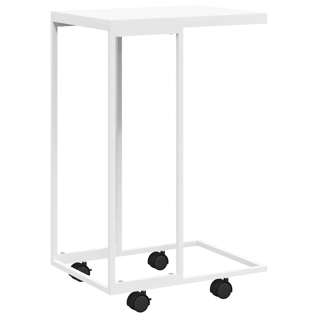 Side Table with Wheels White 15.7