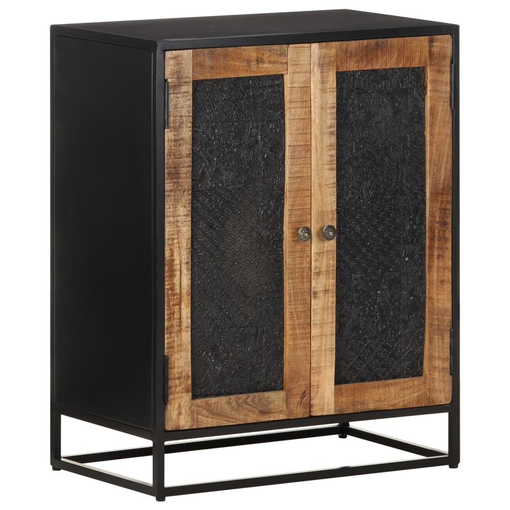 Sideboard Black, Natural Mango Wood Rough Mango Wood, Iron, MDF