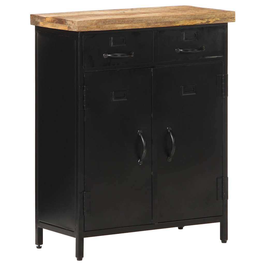 Sideboard Black, Natural Rough Mango Wood, Steel and Iron Medium