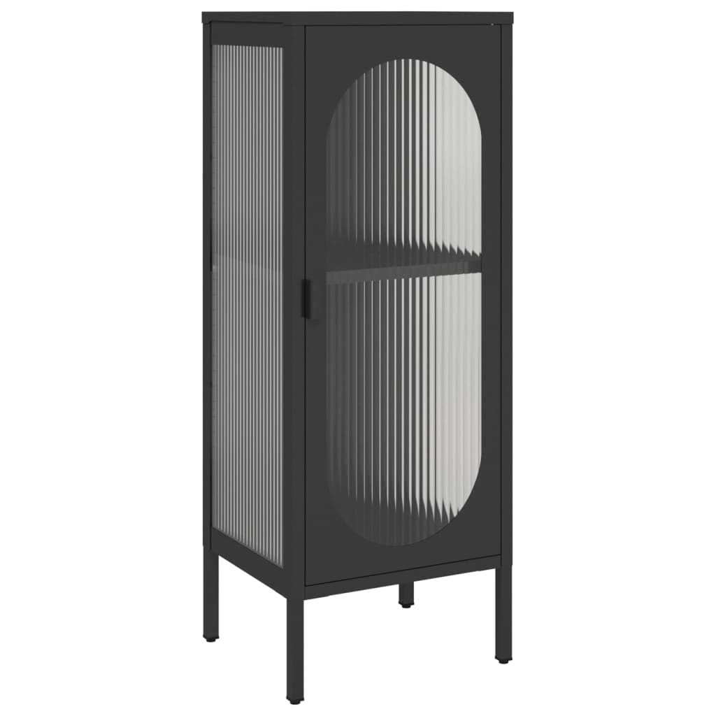 Sideboard Black Powder-coated steel, fluted glass