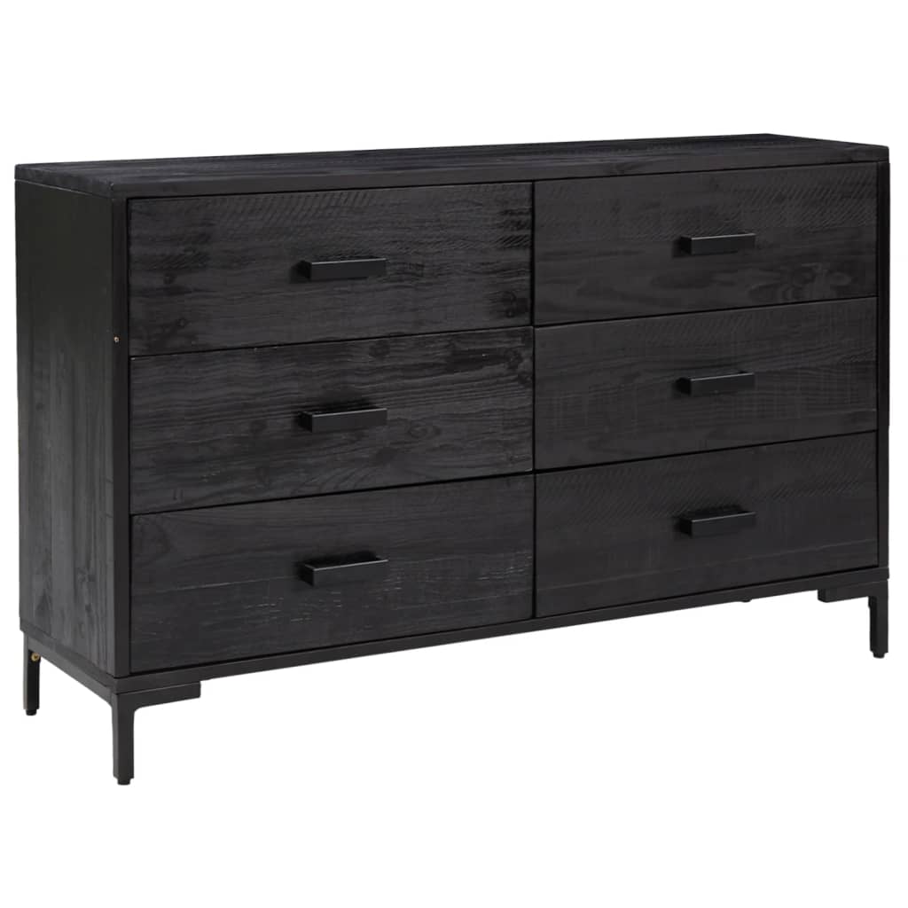 Sideboard Black Solid pine wood, engineered wood, metal Large