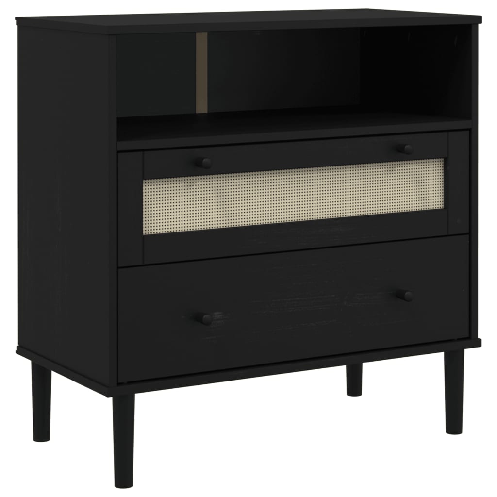 Sideboard Black Solid pine wood, poly rattan Medium Sideboard