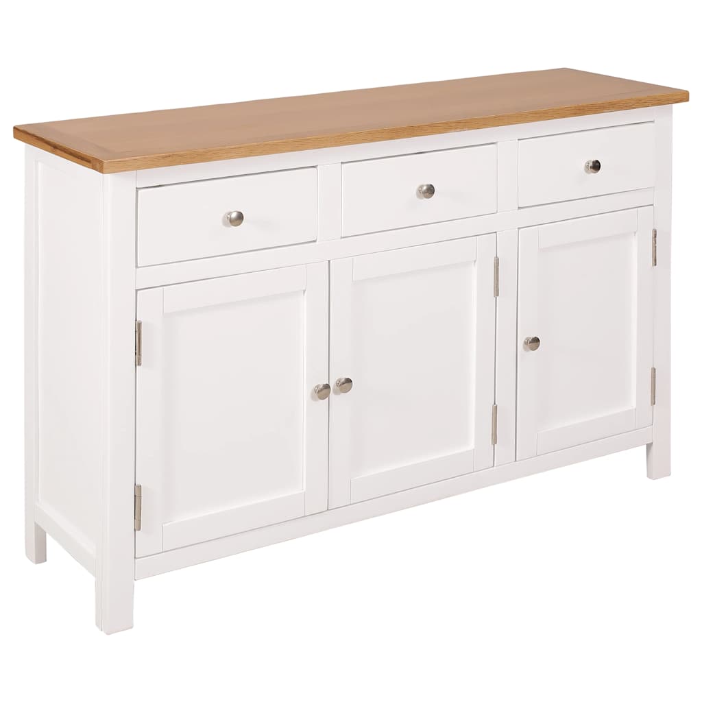 Sideboard Brown and White Solid Oak Wood, Solid Acacia Wood, MDF