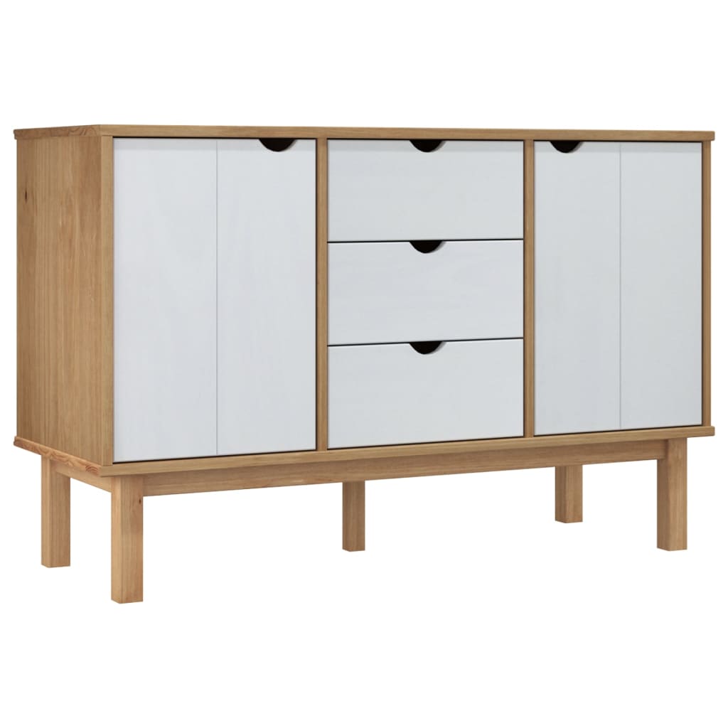 Sideboard Brown and White Solid Pine Wood, Engineered Wood