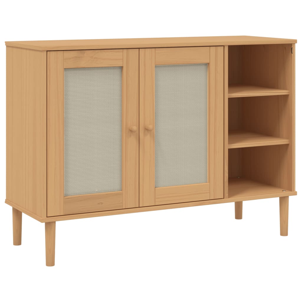 Sideboard Brown Solid pine wood, engineered wood, poly rattan