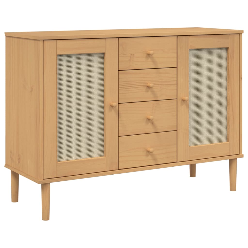 Sideboard Brown Solid pine wood, Engineered wood, Poly rattan