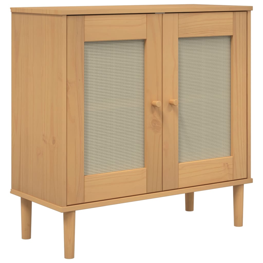 Sideboard Brown Solid pine wood, Engineered wood, Poly rattan