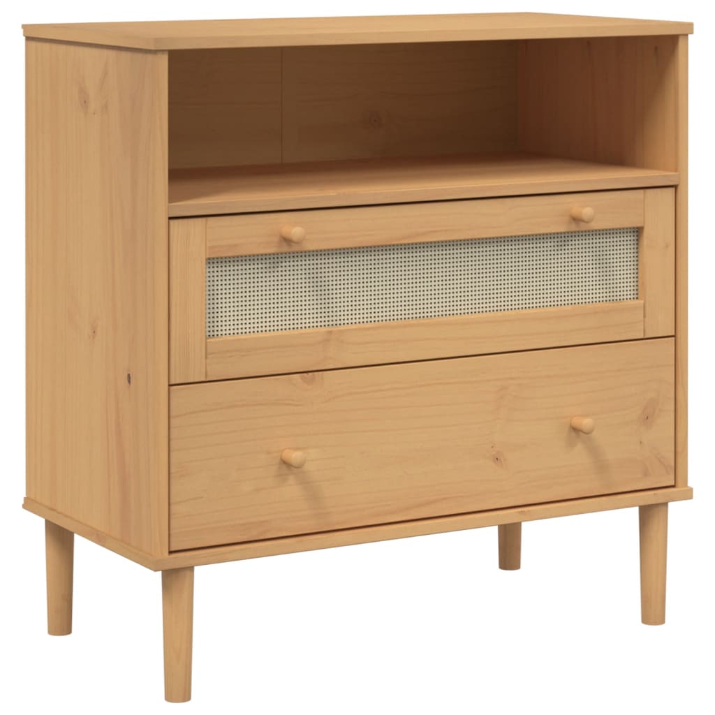 Sideboard Brown with rattan details Solid pine wood Medium