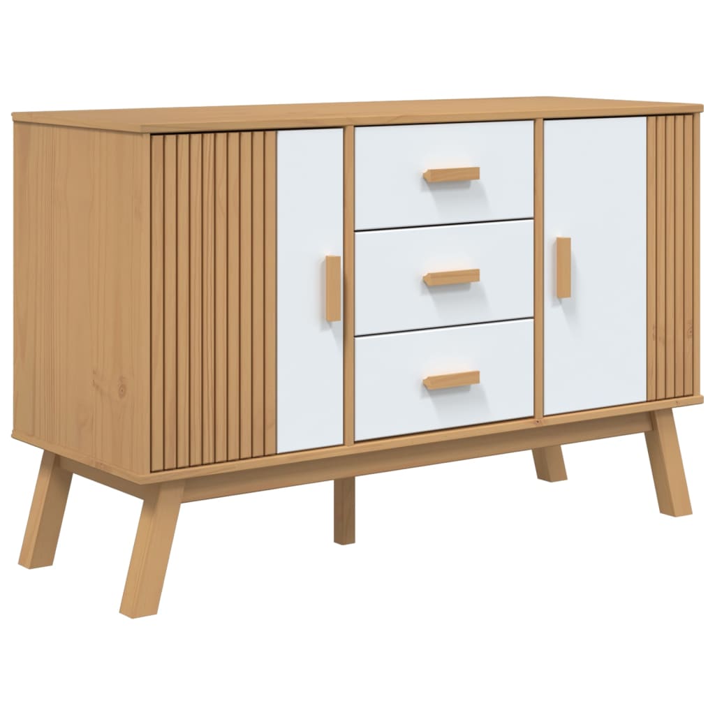 Sideboard White and Brown Solid Pine Wood