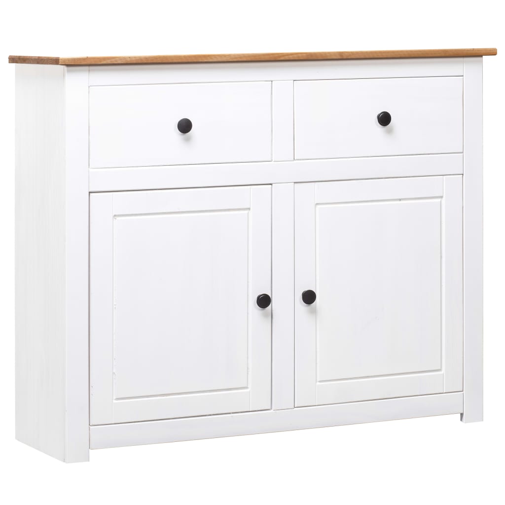 Sideboard White and natural wood Solid pine wood 36.6x15.7x31.5 in