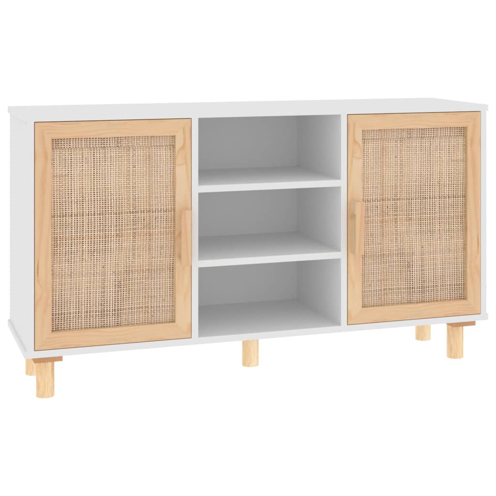 Sideboard White Engineered wood, solid pinewood, natural rattan